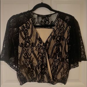 black lace midriff blouse